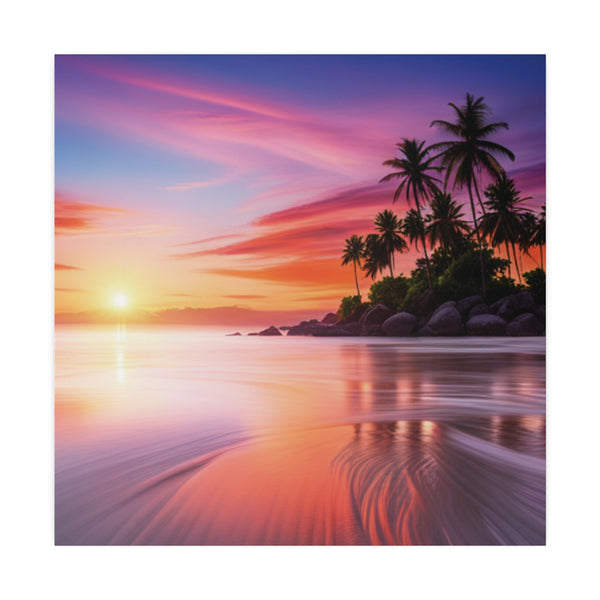 Breathtaking Sunset, Tropical Island, Palm trees Silhouetted, Colorful sky Stunning - Matte Canvas, Stretched, 0.75"