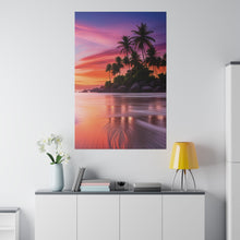 Breathtaking Sunset, Tropical Island, Palm trees Silhouetted, Colorful sky Stunning - Matte Canvas, Stretched, 0.75