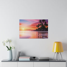 Breathtaking Sunset, Tropical Island, Palm trees Silhouetted, Colorful sky Stunning - Matte Canvas, Stretched, 0.75
