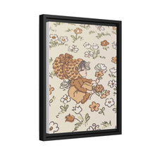Vintage Girls Collecting Flowers Matte Canvas, Black Frame