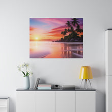 Breathtaking Sunset, Tropical Island, Palm trees Silhouetted, Colorful sky Stunning - Matte Canvas, Stretched, 0.75