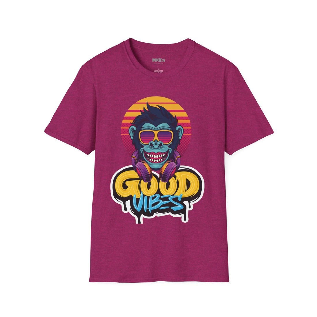 Good Vibes colorful graphic t-shirt by Inkida, view 6