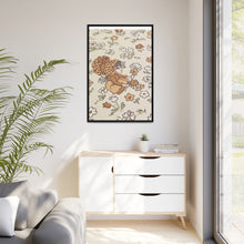 Vintage Girls Collecting Flowers Matte Canvas, Black Frame