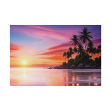 Breathtaking Sunset, Tropical Island, Palm trees Silhouetted, Colorful sky Stunning - Matte Canvas, Stretched, 0.75