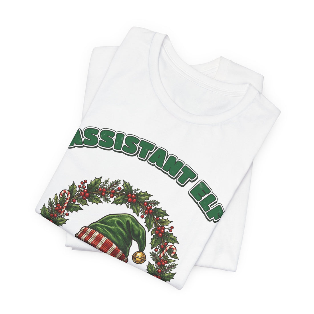 Assistant Elf Family Christmas T-Shirt on a White tee, front print by Inkida