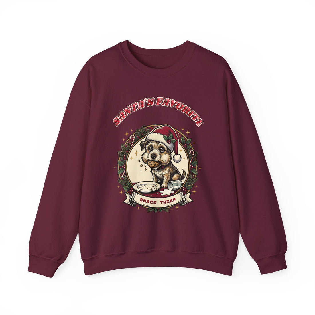 funny dog Christmas sweatshirt Santa's Favorite Snack Thief, dark color by Inkida, view 2