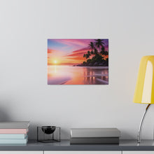 Breathtaking Sunset, Tropical Island, Palm trees Silhouetted, Colorful sky Stunning - Matte Canvas, Stretched, 0.75