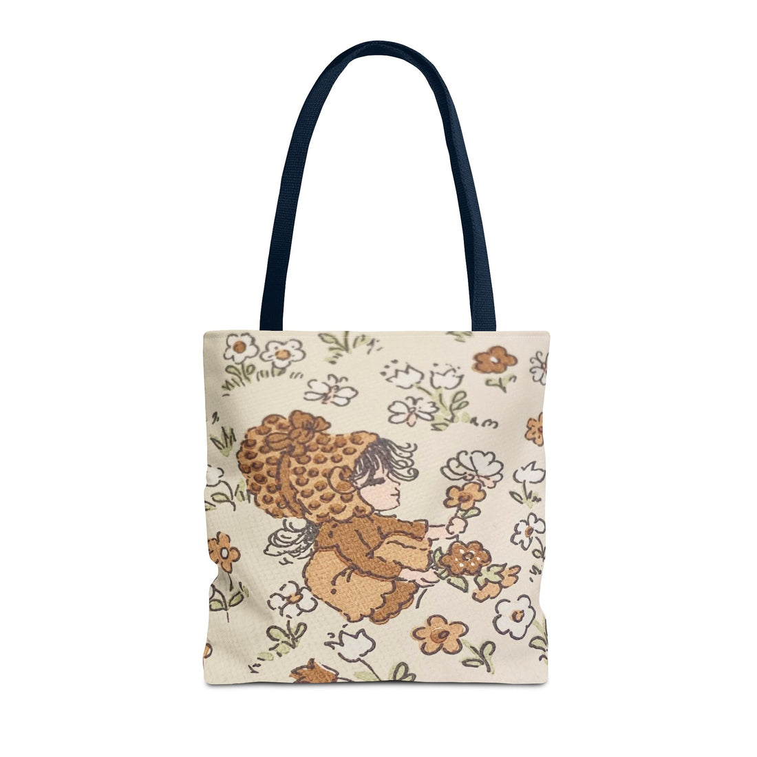 Vintage Girls Collecting Flowers Trending Tote Bag