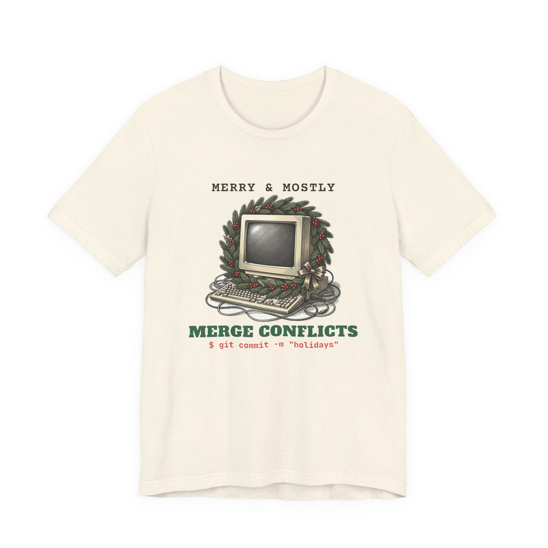 Merry and Mostly Merge Conflicts funny t-shirt, view 2
