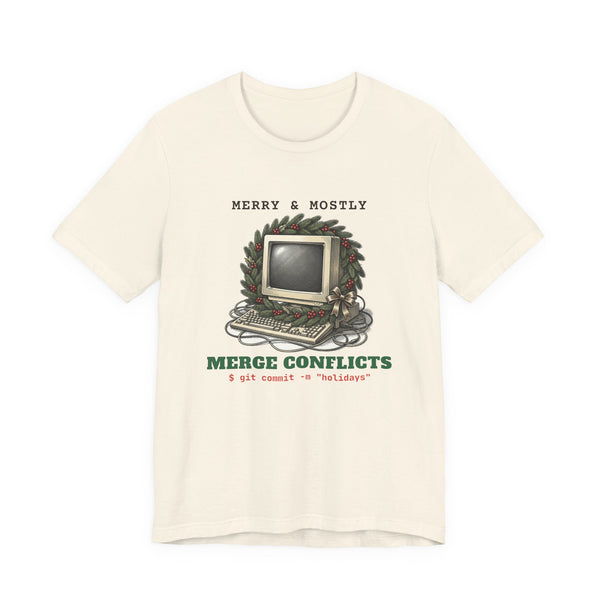 Merry and Mostly Merge Conflicts funny t-shirt, view 2