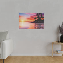 Breathtaking Sunset, Tropical Island, Palm trees Silhouetted, Colorful sky Stunning - Matte Canvas, Stretched, 0.75