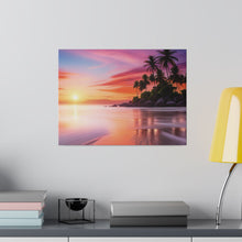 Breathtaking Sunset, Tropical Island, Palm trees Silhouetted, Colorful sky Stunning - Matte Canvas, Stretched, 0.75