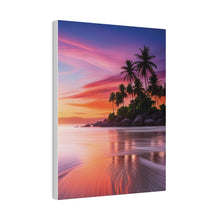 Breathtaking Sunset, Tropical Island, Palm trees Silhouetted, Colorful sky Stunning - Matte Canvas, Stretched, 0.75