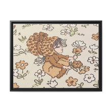 Vintage Girls Collecting Flowers Matte Canvas, Black Frame