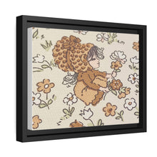 Vintage Girls Collecting Flowers Matte Canvas, Black Frame