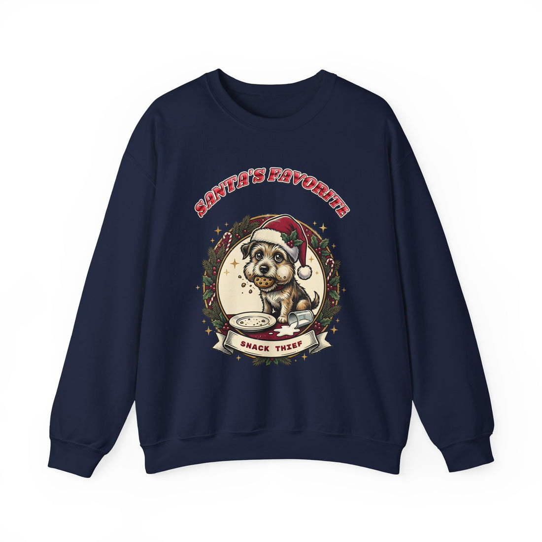 funny dog Christmas sweatshirt Santa's Favorite Snack Thief, dark color by Inkida, view 4
