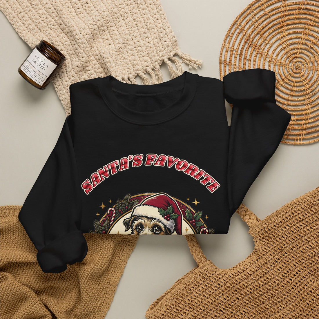 funny dog Christmas sweatshirt Santa's Favorite Snack Thief, dark color by Inkida, view 7