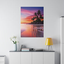 Breathtaking Sunset, Tropical Island, Palm trees Silhouetted, Colorful sky Stunning - Matte Canvas, Stretched, 0.75