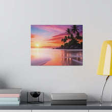 Breathtaking Sunset, Tropical Island, Palm trees Silhouetted, Colorful sky Stunning - Matte Canvas, Stretched, 0.75