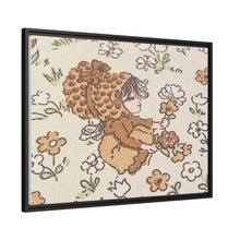 Vintage Girls Collecting Flowers Matte Canvas, Black Frame