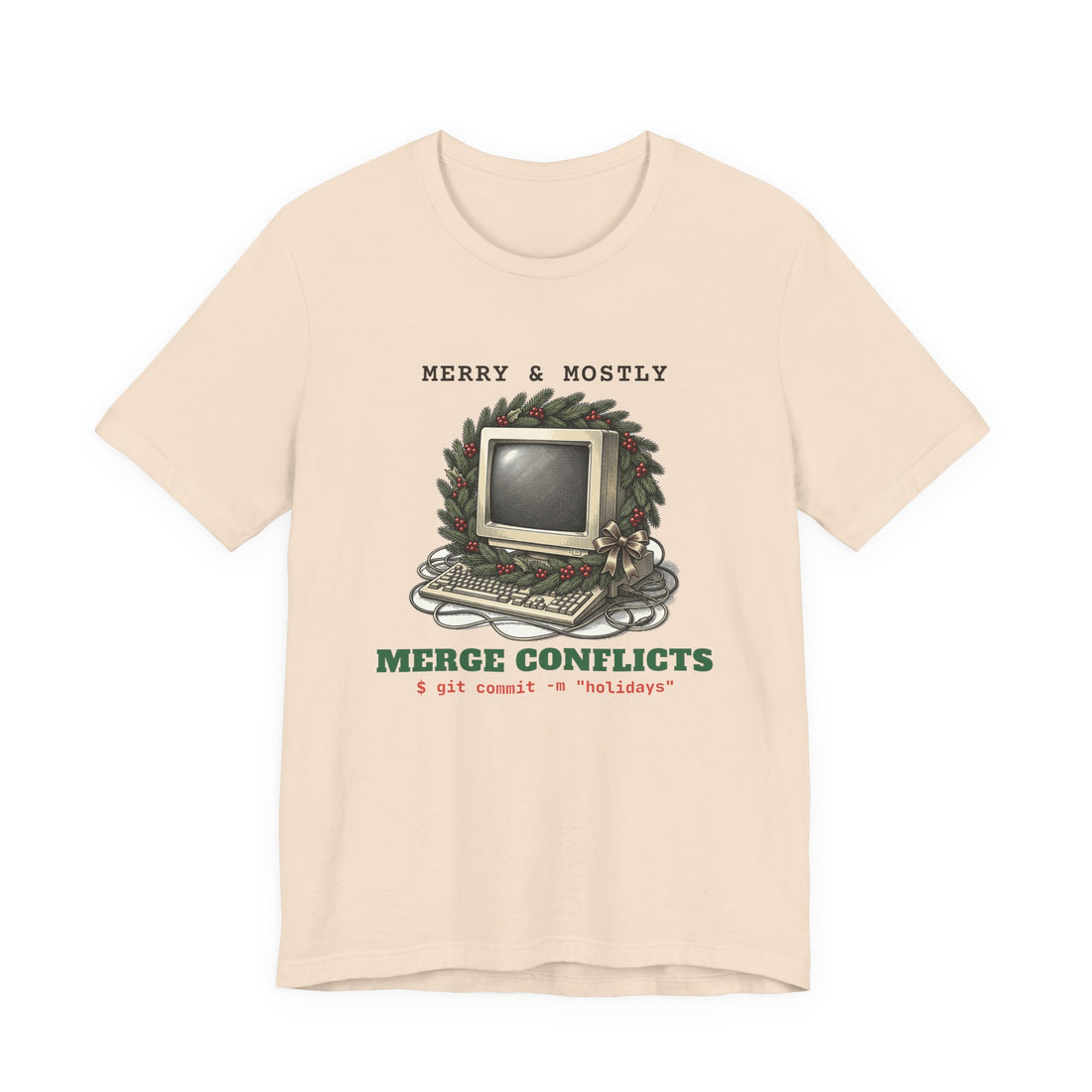 Merry and Mostly Merge Conflicts funny t-shirt, view 3