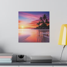 Breathtaking Sunset, Tropical Island, Palm trees Silhouetted, Colorful sky Stunning - Matte Canvas, Stretched, 0.75