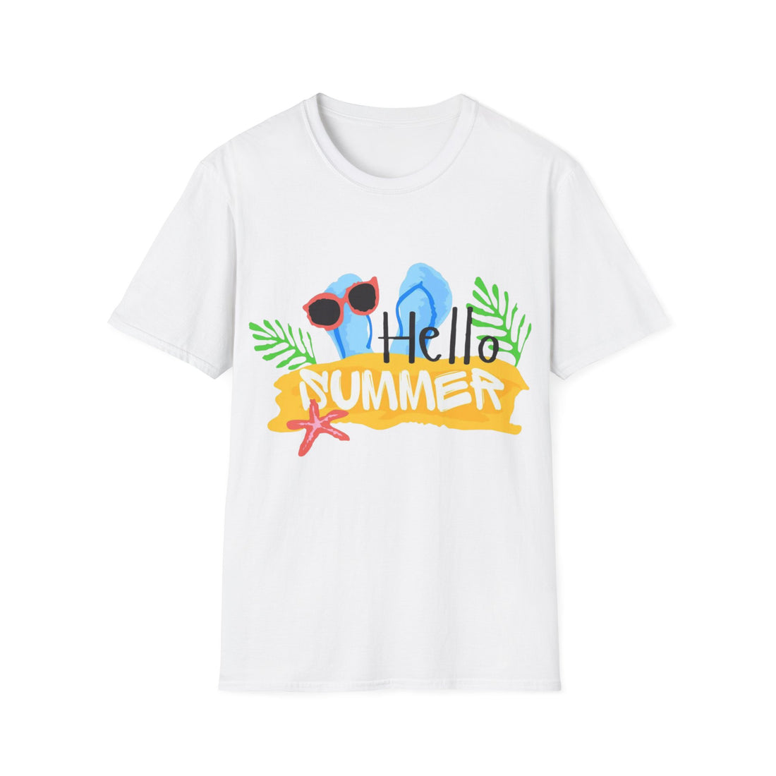 Hello Summer & Tiger in Back Unisex Softstyle T-Shirt