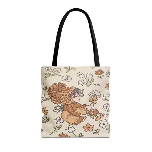 Vintage Girls Collecting Flowers Trending Tote Bag