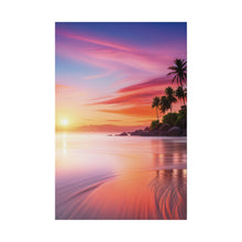 Breathtaking Sunset, Tropical Island, Palm trees Silhouetted, Colorful sky Stunning - Matte Canvas, Stretched, 0.75