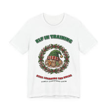 Elf in Training Family Christmas T-Shirt on a White tee, front print by Inkida