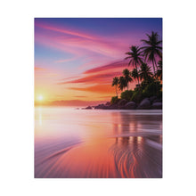 Breathtaking Sunset, Tropical Island, Palm trees Silhouetted, Colorful sky Stunning - Matte Canvas, Stretched, 0.75