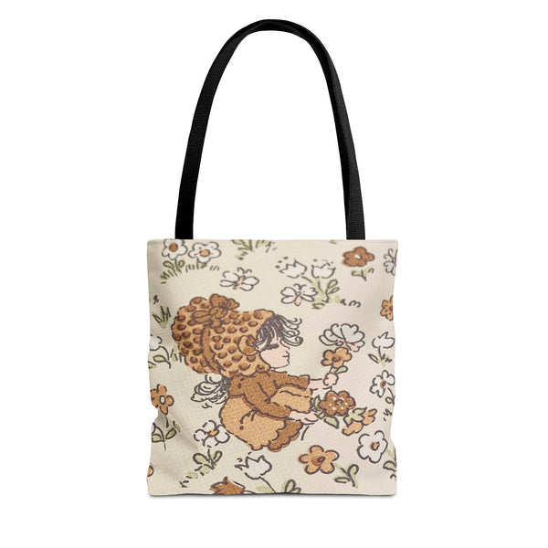 Vintage Girls Collecting Flowers Trending Tote Bag