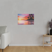 Breathtaking Sunset, Tropical Island, Palm trees Silhouetted, Colorful sky Stunning - Matte Canvas, Stretched, 0.75