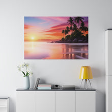 Breathtaking Sunset, Tropical Island, Palm trees Silhouetted, Colorful sky Stunning - Matte Canvas, Stretched, 0.75