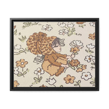 Vintage Girls Collecting Flowers Matte Canvas, Black Frame