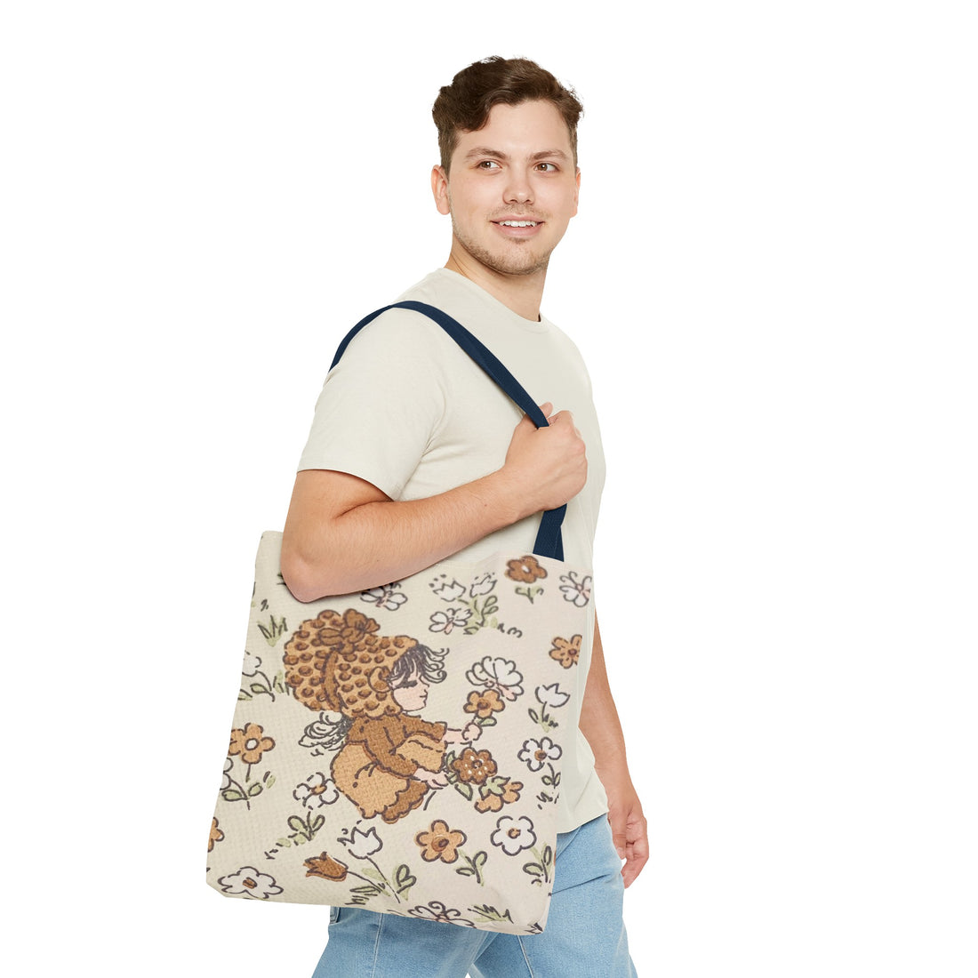 Vintage Girls Collecting Flowers Trending Tote Bag
