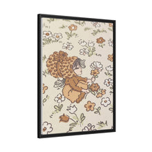 Vintage Girls Collecting Flowers Matte Canvas, Black Frame
