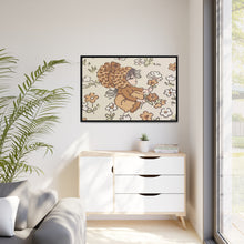 Vintage Girls Collecting Flowers Matte Canvas, Black Frame