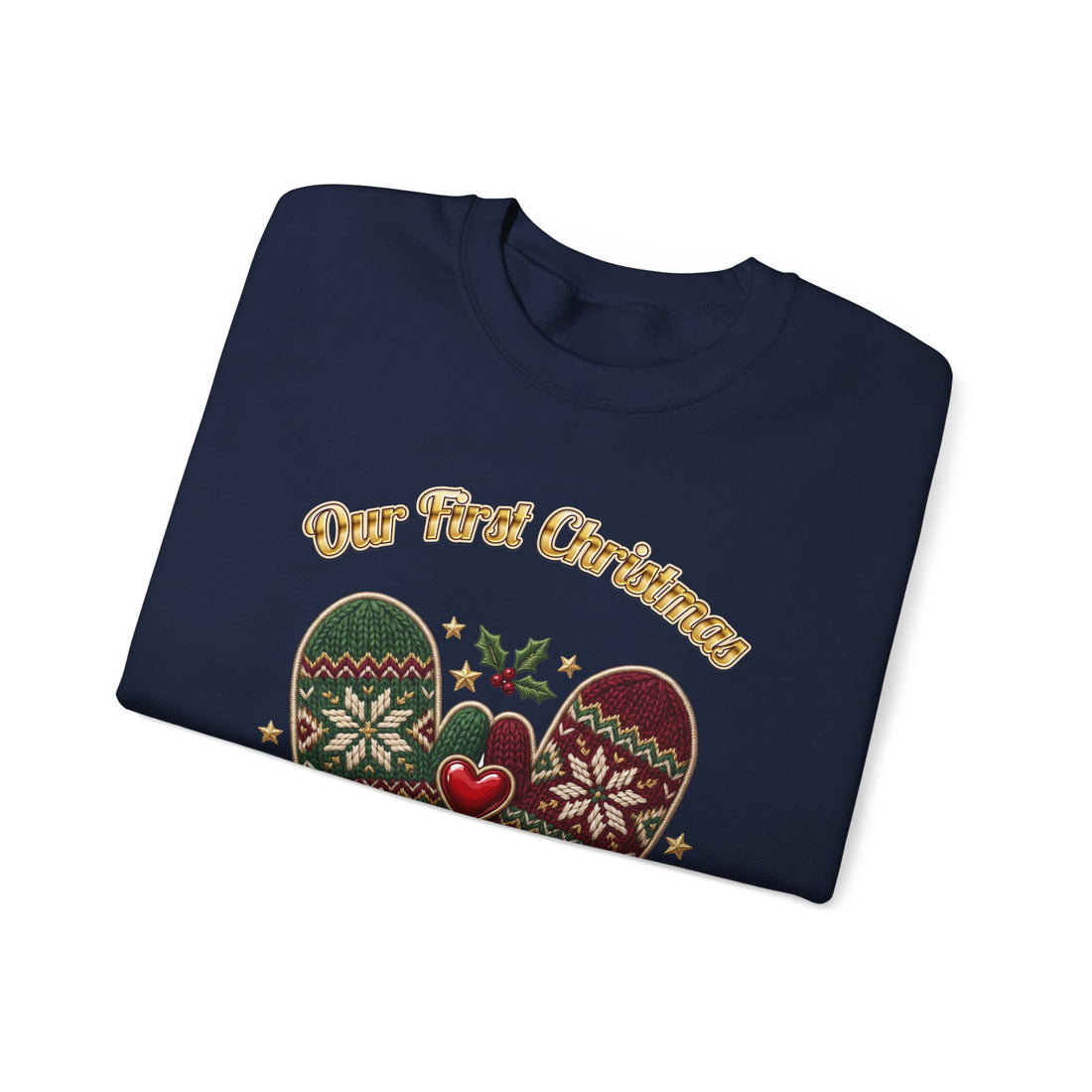 Our First Christmas as Us couples Christmas sweatshirt, dark color by Inkida, view 15