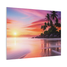 Breathtaking Sunset, Tropical Island, Palm trees Silhouetted, Colorful sky Stunning - Matte Canvas, Stretched, 0.75