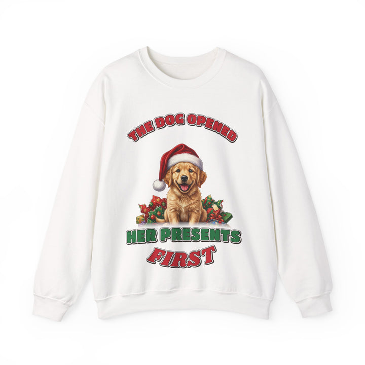 The Dog Opened Her Presents First Christmas Sweatshirt
