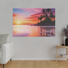 Breathtaking Sunset, Tropical Island, Palm trees Silhouetted, Colorful sky Stunning - Matte Canvas, Stretched, 0.75