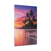 Breathtaking Sunset, Tropical Island, Palm trees Silhouetted, Colorful sky Stunning - Matte Canvas, Stretched, 0.75