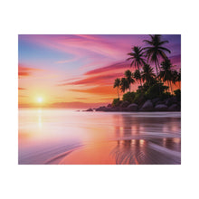 Breathtaking Sunset, Tropical Island, Palm trees Silhouetted, Colorful sky Stunning - Matte Canvas, Stretched, 0.75