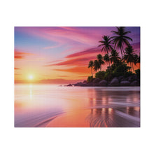 Breathtaking Sunset, Tropical Island, Palm trees Silhouetted, Colorful sky Stunning - Matte Canvas, Stretched, 0.75