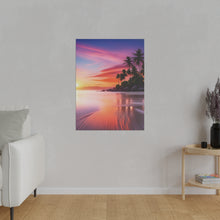 Breathtaking Sunset, Tropical Island, Palm trees Silhouetted, Colorful sky Stunning - Matte Canvas, Stretched, 0.75