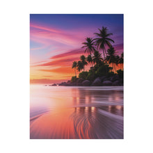 Breathtaking Sunset, Tropical Island, Palm trees Silhouetted, Colorful sky Stunning - Matte Canvas, Stretched, 0.75