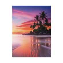 Breathtaking Sunset, Tropical Island, Palm trees Silhouetted, Colorful sky Stunning - Matte Canvas, Stretched, 0.75