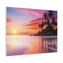 Breathtaking Sunset, Tropical Island, Palm trees Silhouetted, Colorful sky Stunning - Matte Canvas, Stretched, 0.75