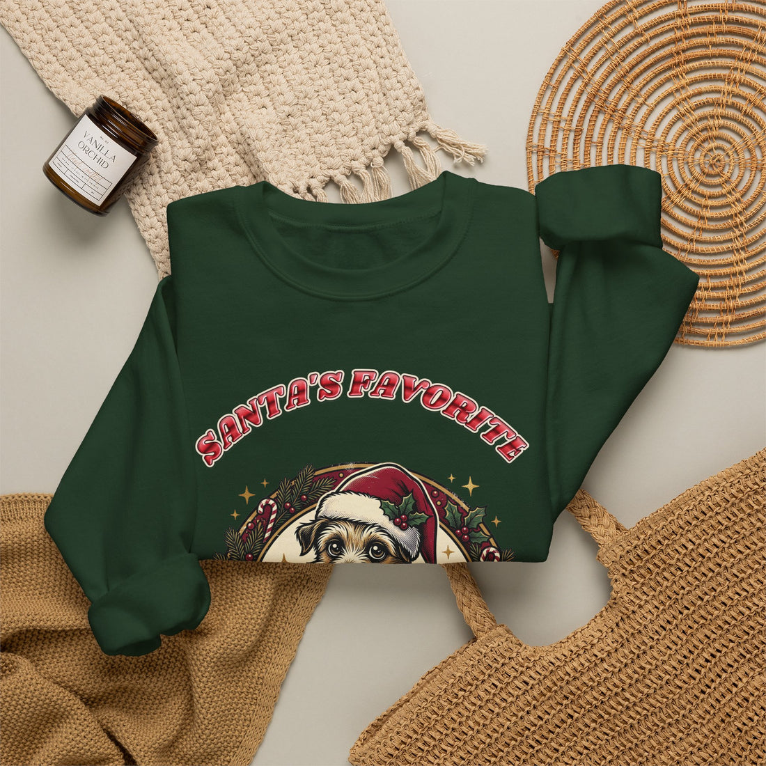 funny dog Christmas sweatshirt Santa's Favorite Snack Thief, dark color by Inkida, view 13
